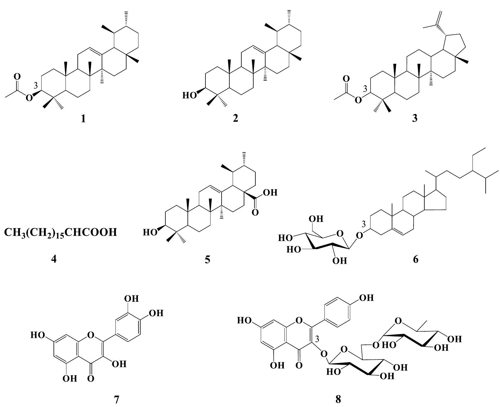 The chemical structures of the isolated compounds 1-8.