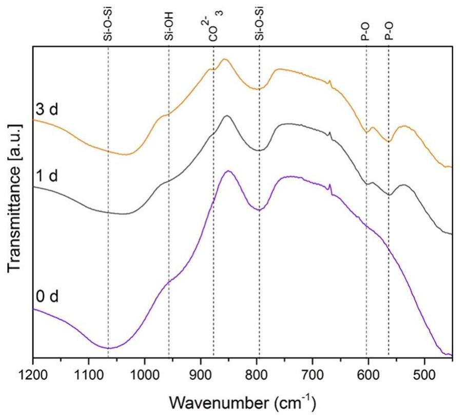 Ftir spectra of ag-mbg before and after immersion in sbf at