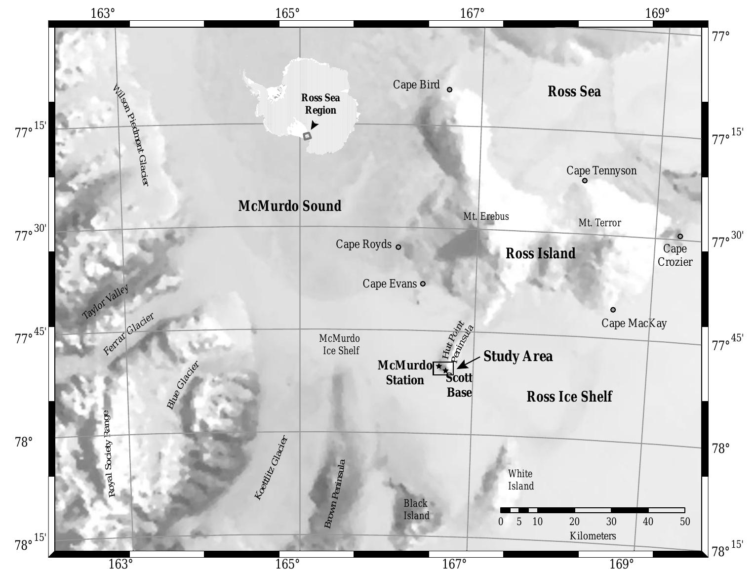 Location map of ross island and vicinity. the background