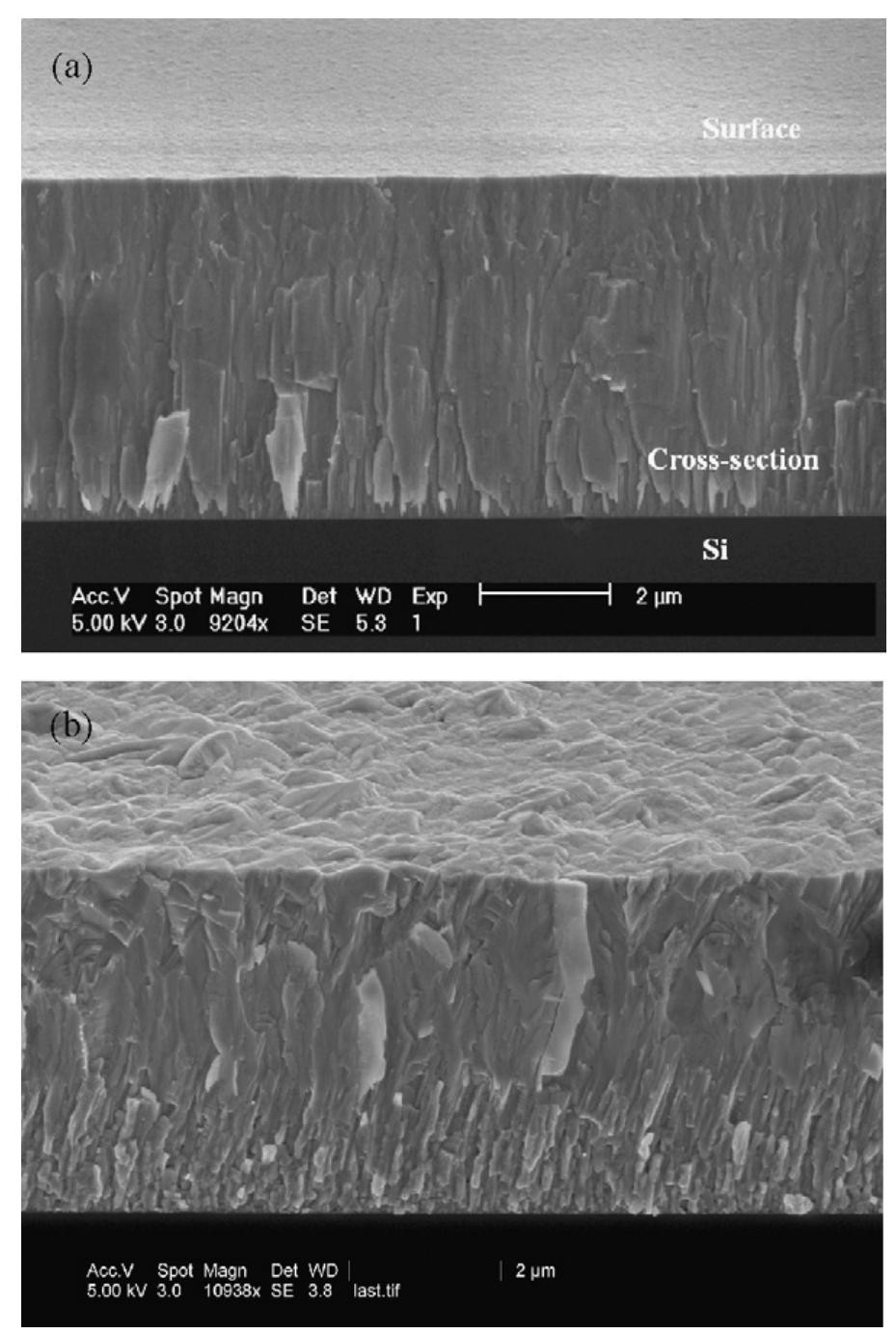 Sem cross-section morphologies of zno films deposited using