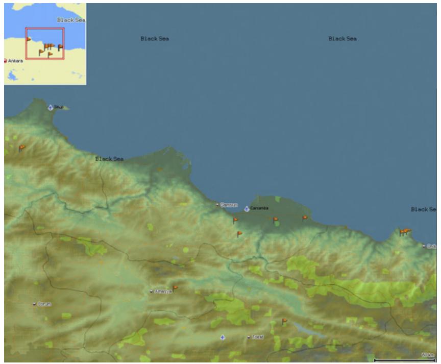 Topographic map of the study area in the black sea region.