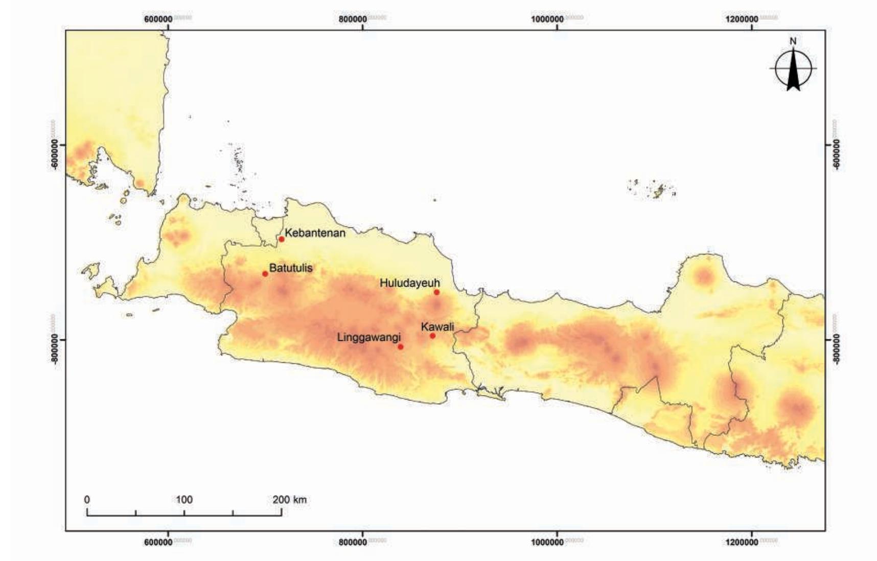 Fig. 1 — Geographic Distribution of the Old Sundanese inscriptions. Map by Chea Socheat.  Aditia Gunawan & Arlo Griffiths 