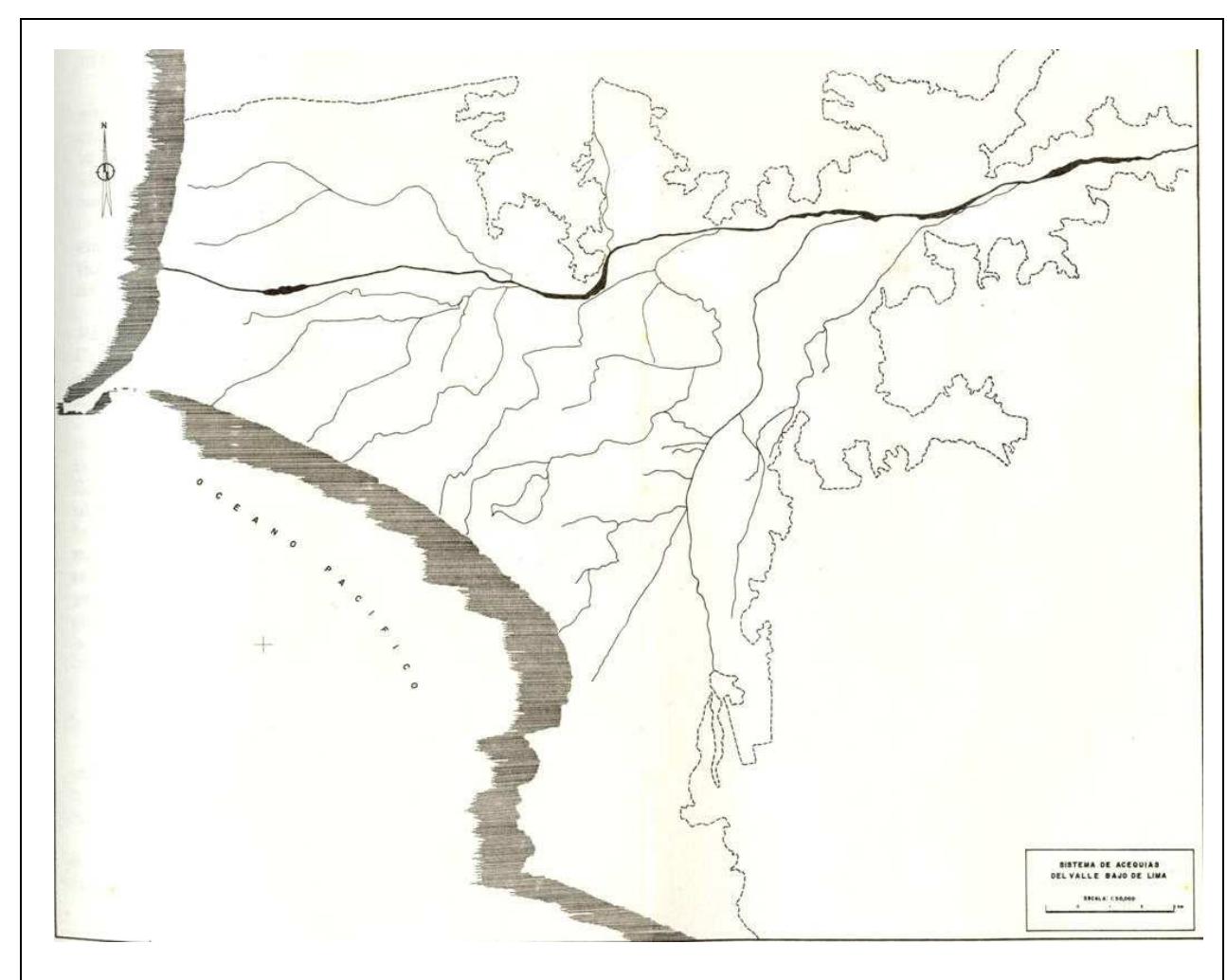 Map of the rimac valley presenting principal irrigation
