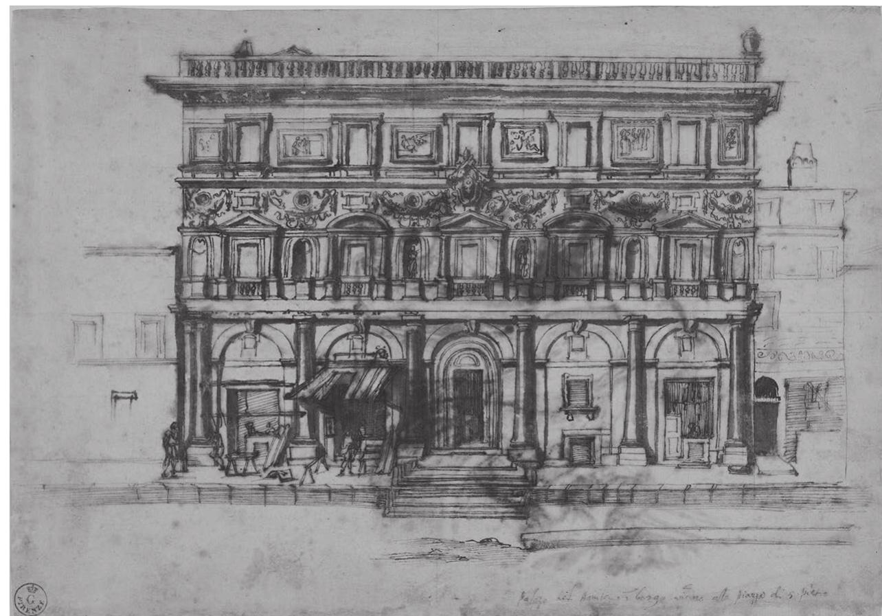 garlands and medallions that imitate the forms of triumphal arches (Figure 7.10). Alexander VI had constructed the via Alessandrina, a straight, processional street, as the first leg of the Via Papalis leading out from the Vatican, and thereafter it became a showcase for triumphalist architecture. Raphael’s palazzo for Jacopo da Brescia, also built on the via Alessandrina during Leo X’s papacy, featured a Medici stemma and triumphal arch, set not on the main facade but on the corner facing the street, where it could face processions moving past.®* Many architectural historians have argued that Antonio da Sangallo the Younger’s Zecca of circa 1525 likewise responds to the procession of Leo X that had taken place before it on the Via Papalis. Its con- vex curve echoes the shape of the street, while its triumphal arch-like facade design originally decorated with the Medici coat of arms seems to echo the visual language of temporary arches.®’ Further down the Via Papalis, the famous curved loggia of the Palazzo Massimo alle Colonne, built by Baldassare Peruzzi in the 1530s, honours the shape of the processional route running in front of it, closely joining the palazzo to the street. The effects of ephemera and ritual have been read in palace architecture or urban planning, but the display of sculpture, too, was profoundly connected to the history of ceremonial.  paee: a 1 q q Py . er Py 1 < ‘ai. 