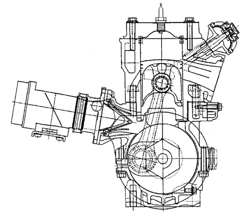 Cross section of a two-stroke engine similar to the one used