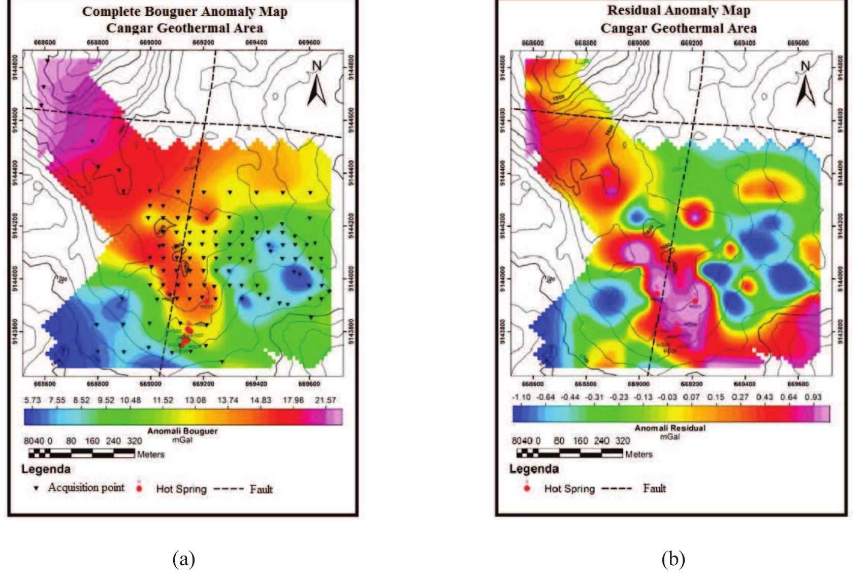Map of (a) complete bouguer anomaly and (b) residual anomaly