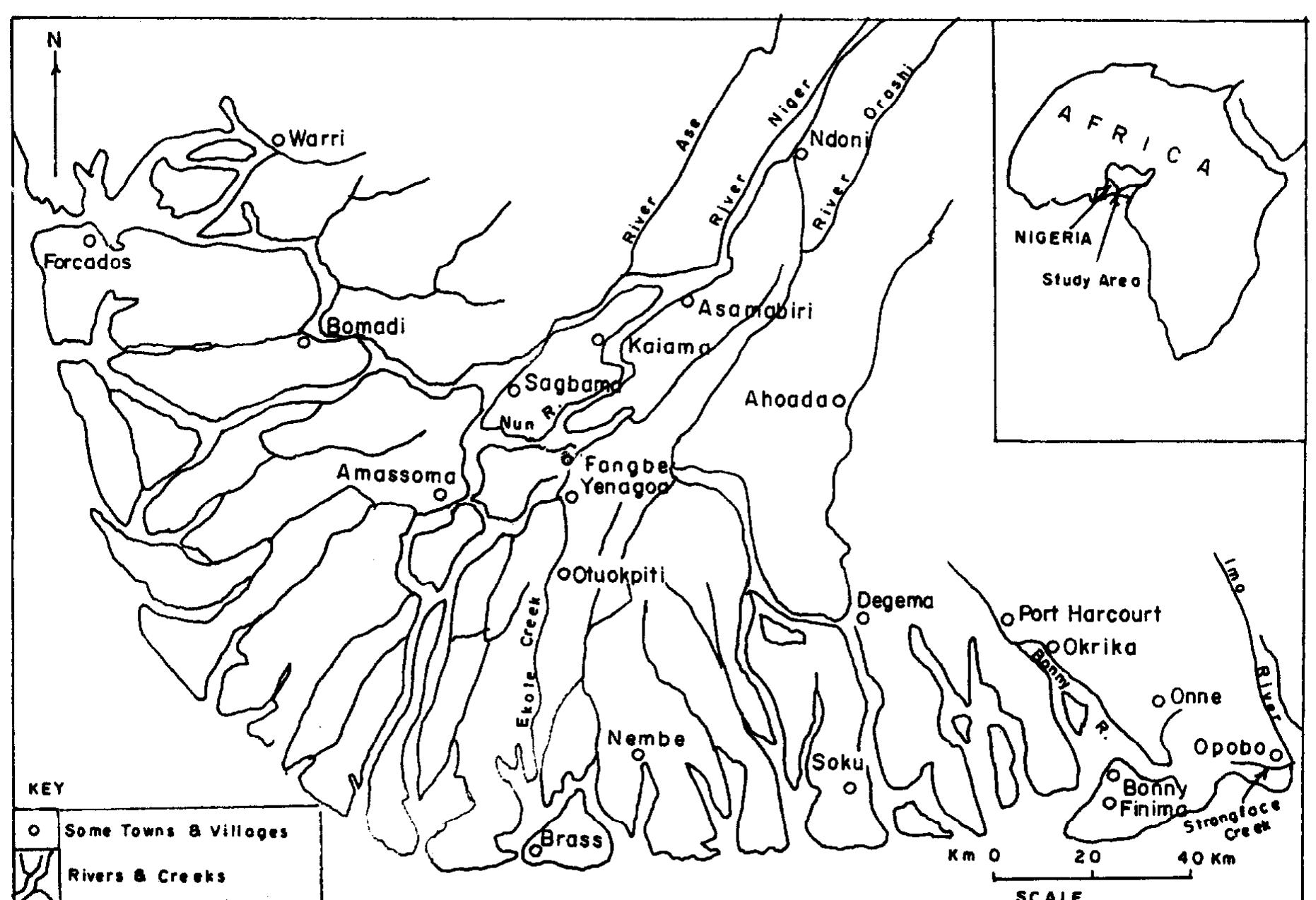 Prograding Sands Map of the niger delta showing the major river network and