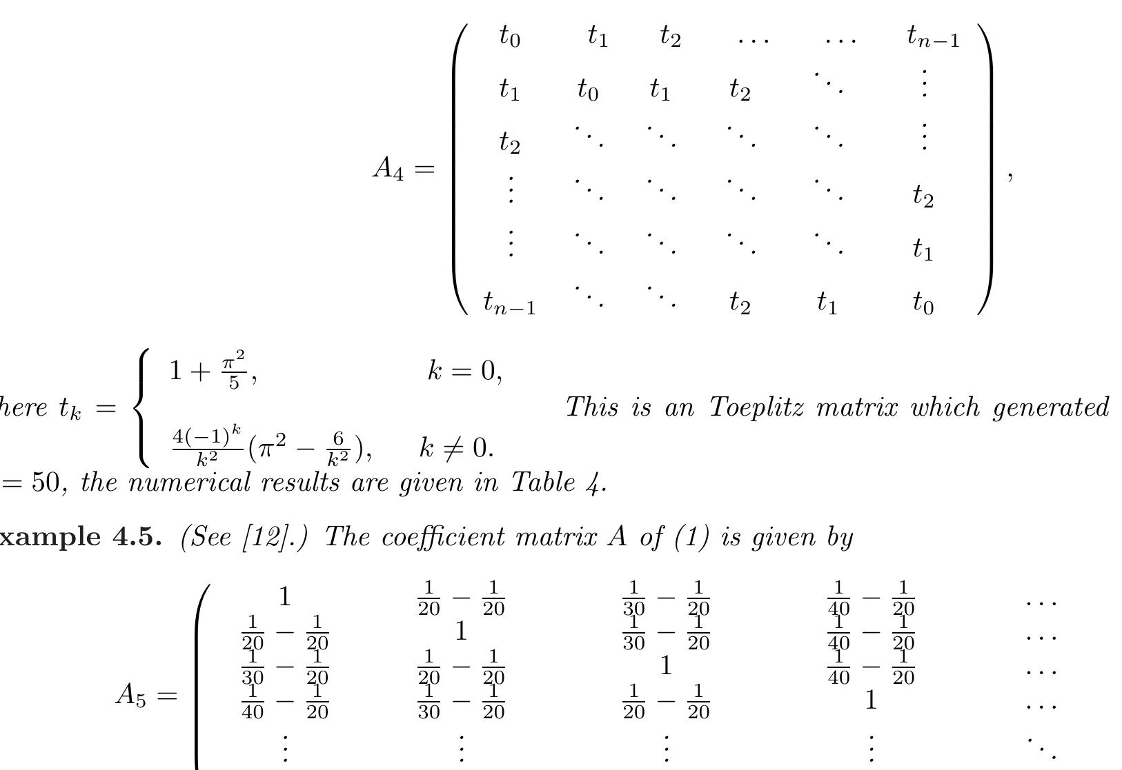 Example 4.4. The Hermitian Positive Definite matrix A is given by This is an L-matriz. The numerical results of this example are given in Tables 5 and 6. Example 4.6. The coefficient matrix A of (1) is given by