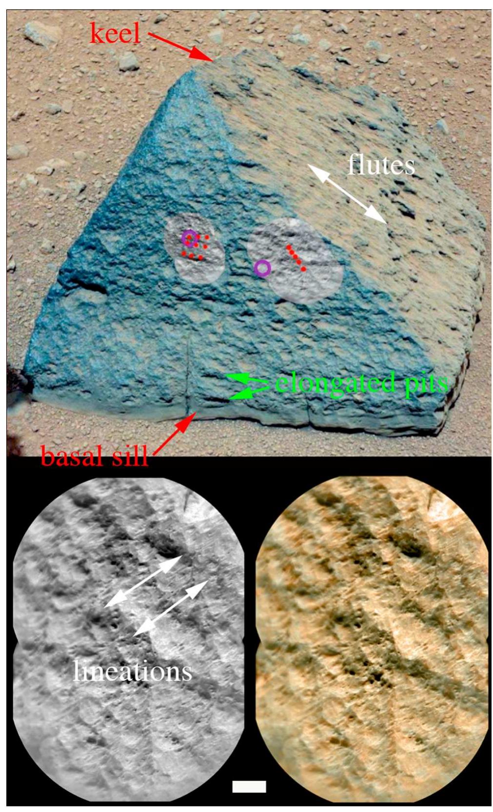 Red Rmi Block Jake rock. at left is a color mastcam 34 image