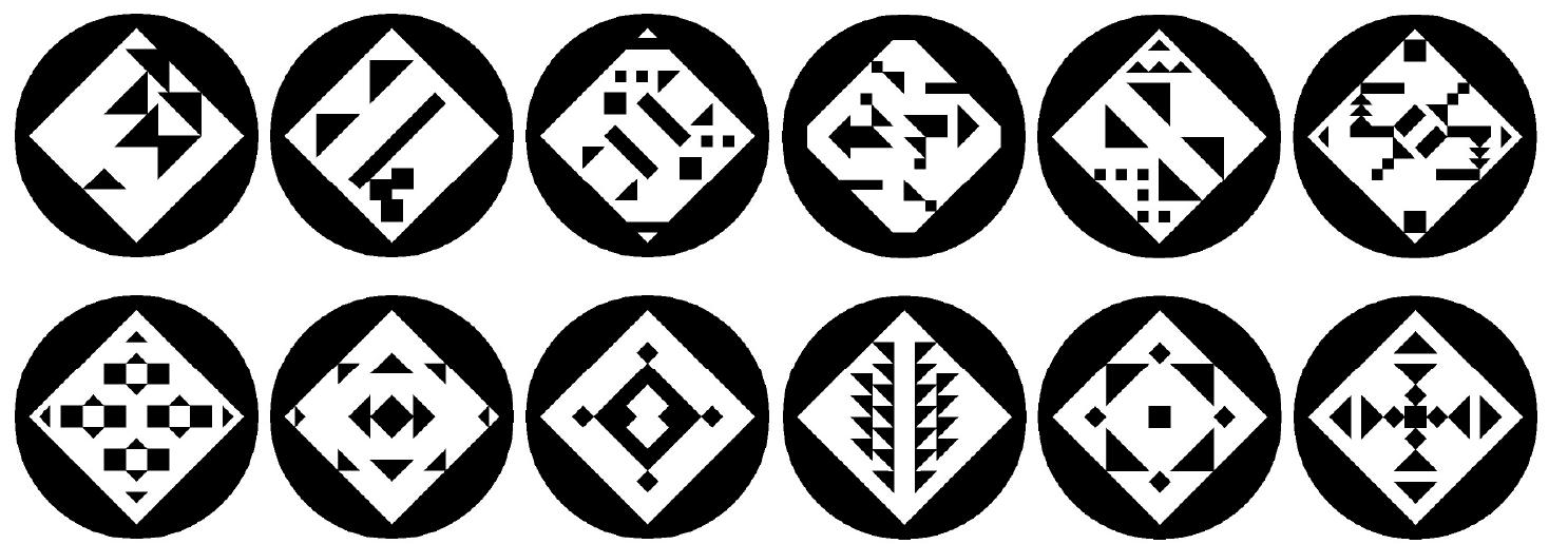Figure 1. Stimulus examples from Jacobsen and Héfel [2]. The graphic patterns in the upper row are not symmetric, ranging from not beautiful to beautiful (left to right). Patterns in the lower row are symmetric, also ranging from not beautiful to beautiful. 
