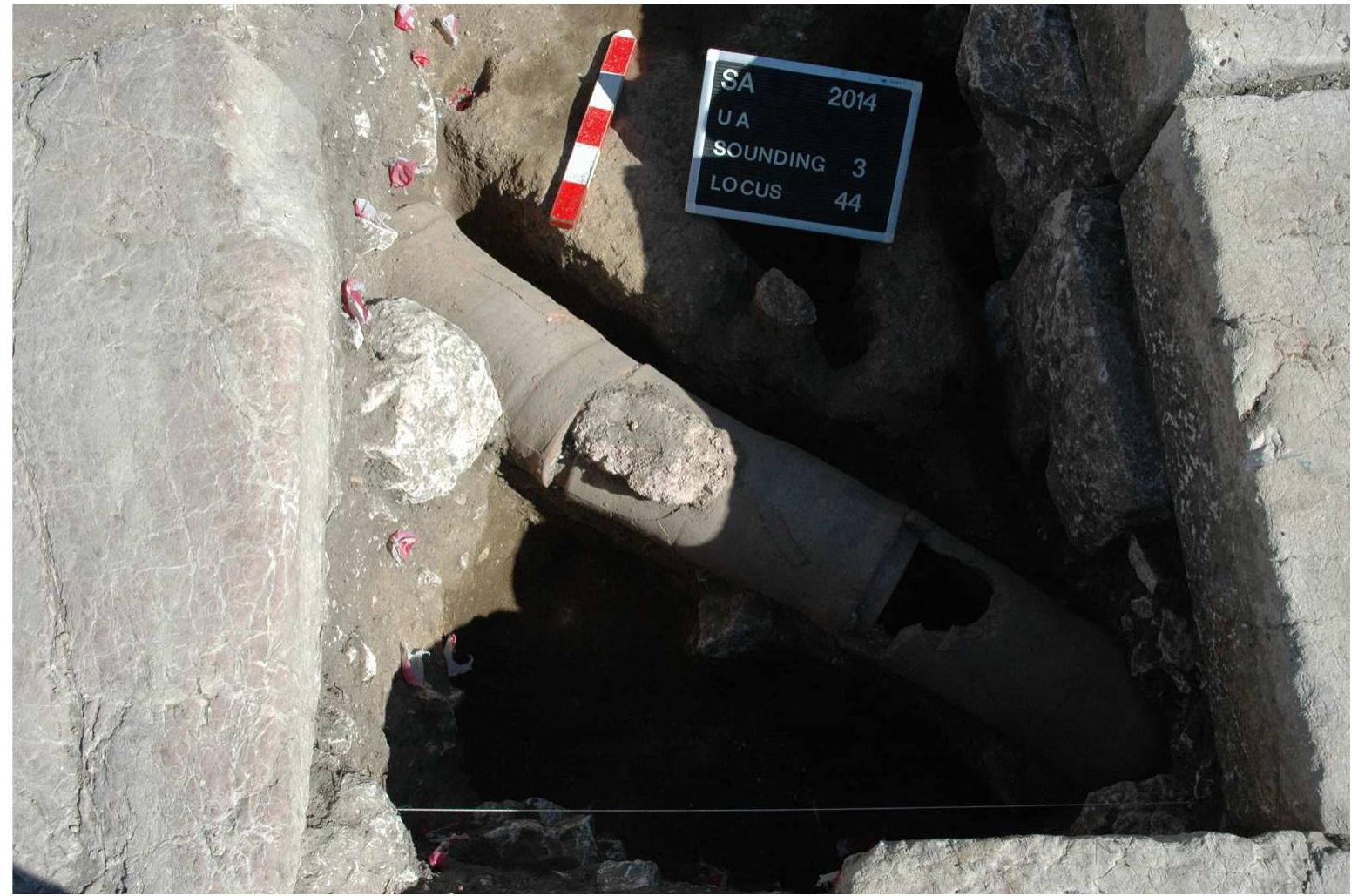 Fig. 7. Terracotta water channel underneath the pavement of the Upper Agora (Sagalassos Project). 