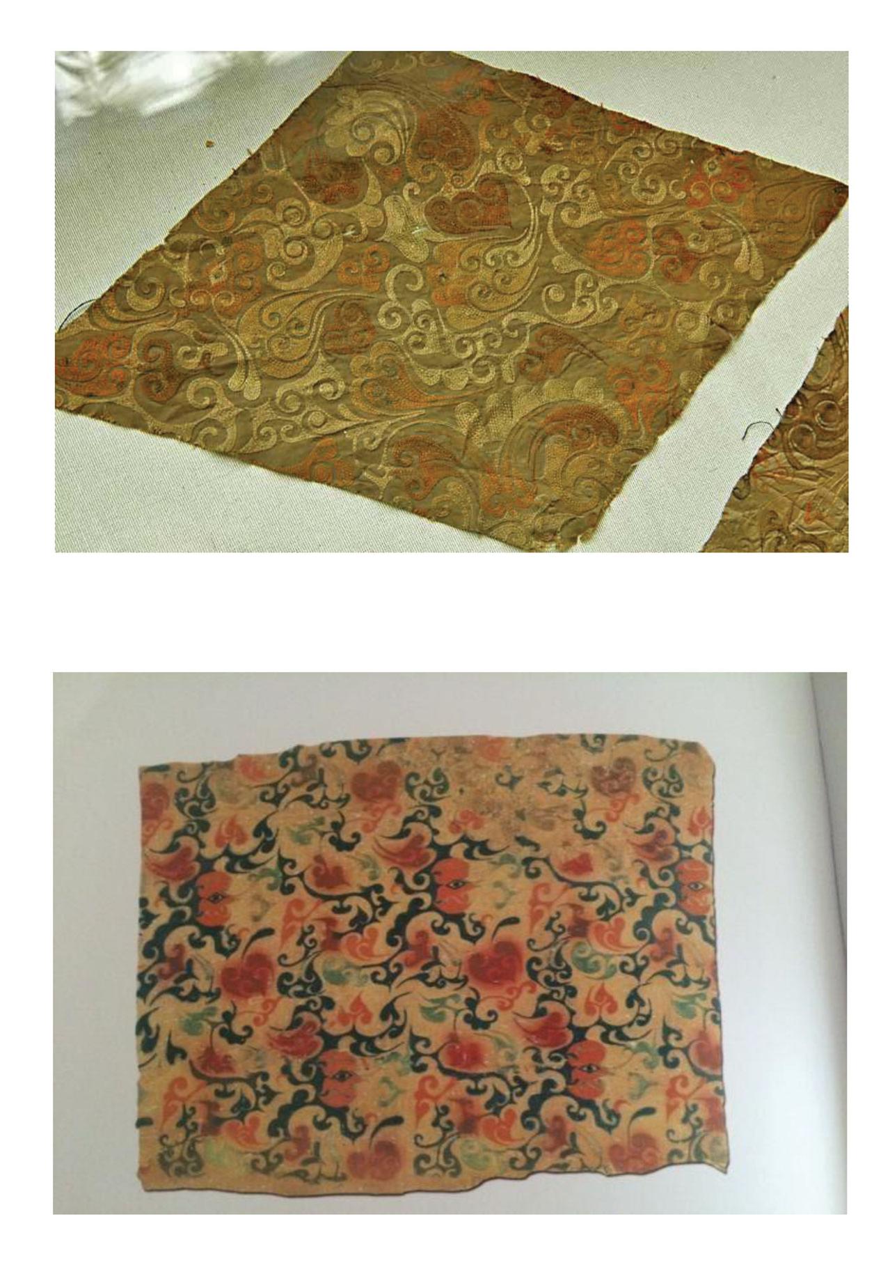 tomb no.6 depicting dismounted riders and 4. a small fragment from a wall hanging showing an Indo-European man’s face (Yatsenko 2012, 39-48). One of these textiles came to light only recently, and features a supplication ceremony of some kind, perhaps a reference to Zoroastrian rites which were then common in parts of South Asia and Iran (Figure 14). The textile in question was found on the floor of the burial pit in tomb no.31 at Noin ula (Polos’mak 2015). The fabric depicts a proces- sion of male warriors, likely of Zoroastrian origin, toward a stepped altar with a flame emanating from the top. A male figure waits at the altar with his hand raised above the flame as if in observation of a 