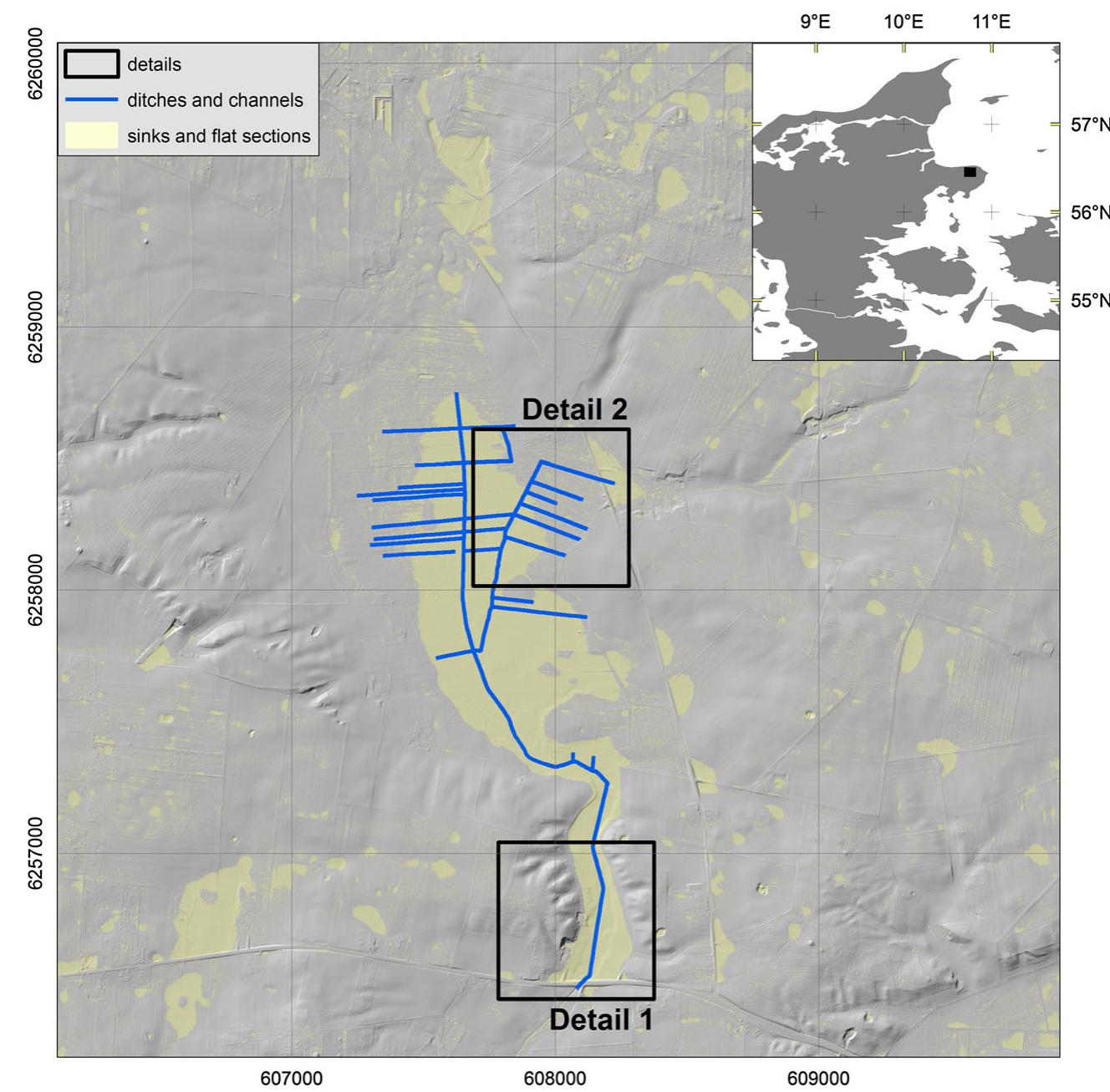 Map of the study site. the black outlines refer to details