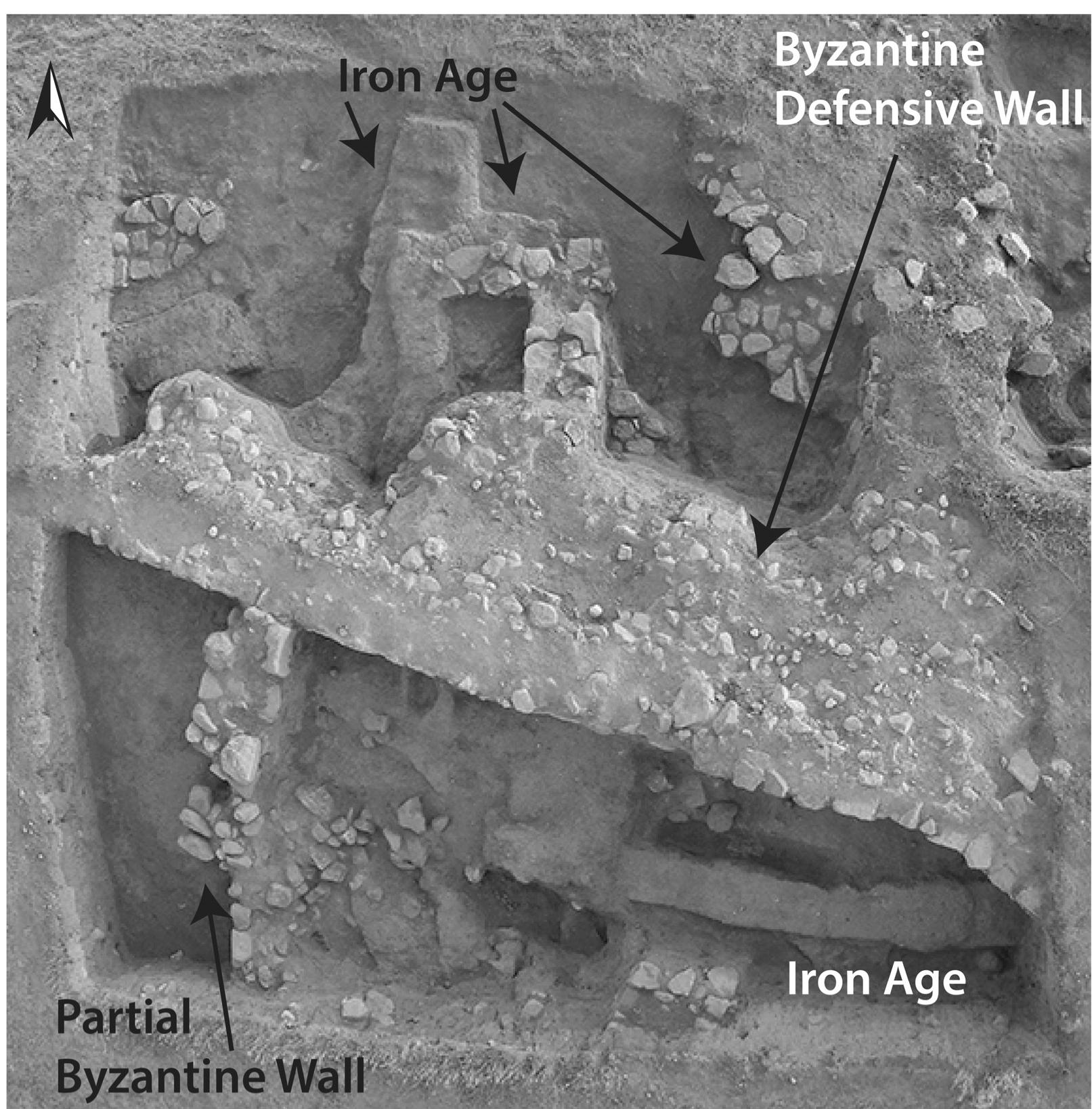Figure 4-13. Aerial view of trench UNS 2 showing areas discussed in the text. 