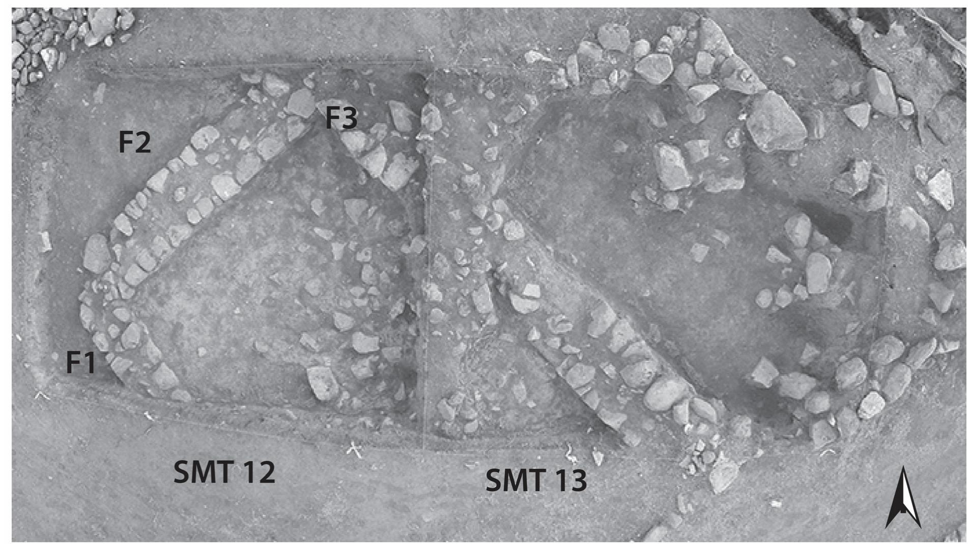 Figure 4-15. Aerial view of trenches SMT 12-13 showing areas discussed in the text. 