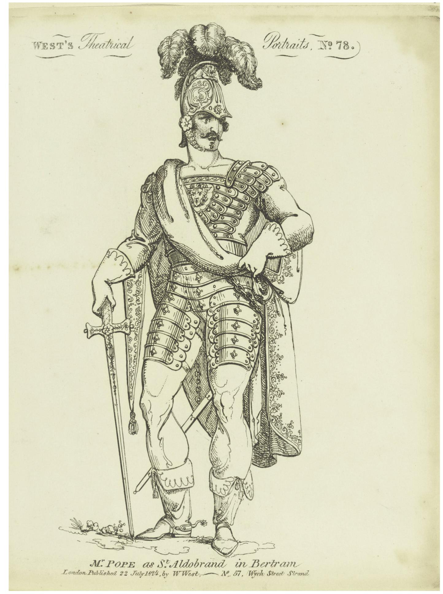 Figure 4. West's Theatrical Portraits, No. 78: Mr. Pope as St. Aldobrand in Bertram, etching, 23.2 x 19.2 cms. © The Trustees of the British Museum. 