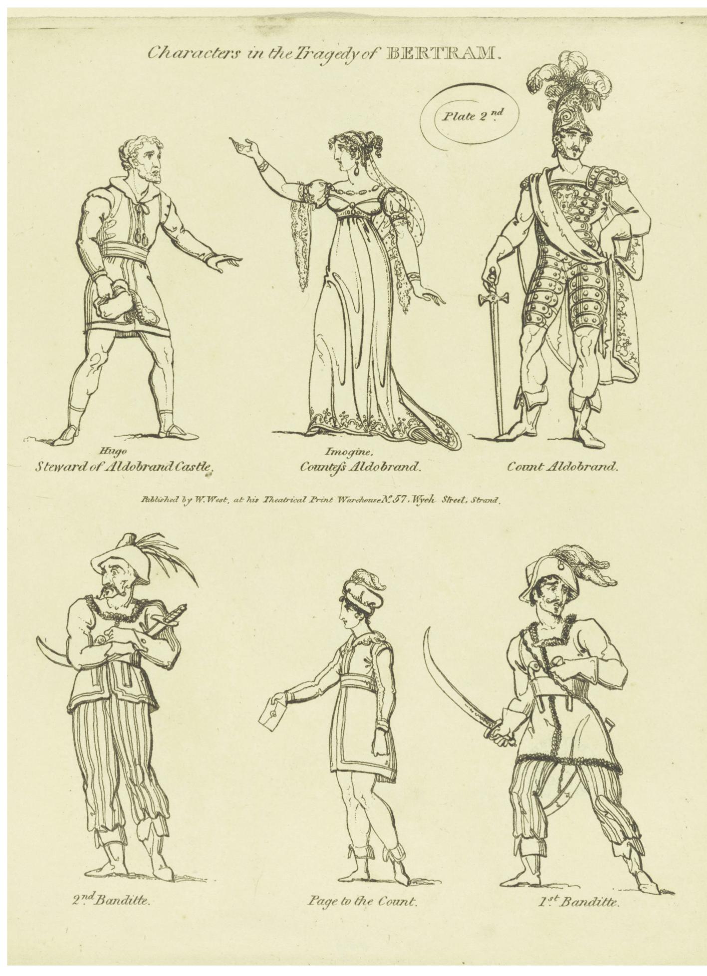 Figure 5. Second plate of The Principal Characters in the New Tragedy Bertram, W. West, etching, 24.0 x 18.5 cms. © The Trustees of the British Museum. 