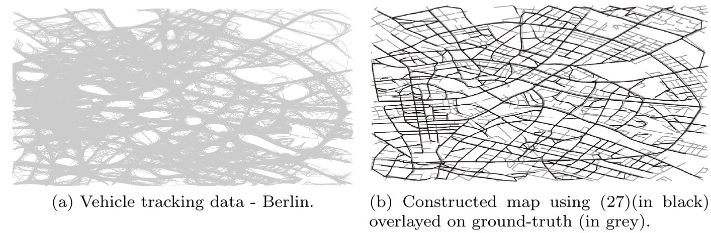 Vehicle tracking data vs constructed map overlayed on