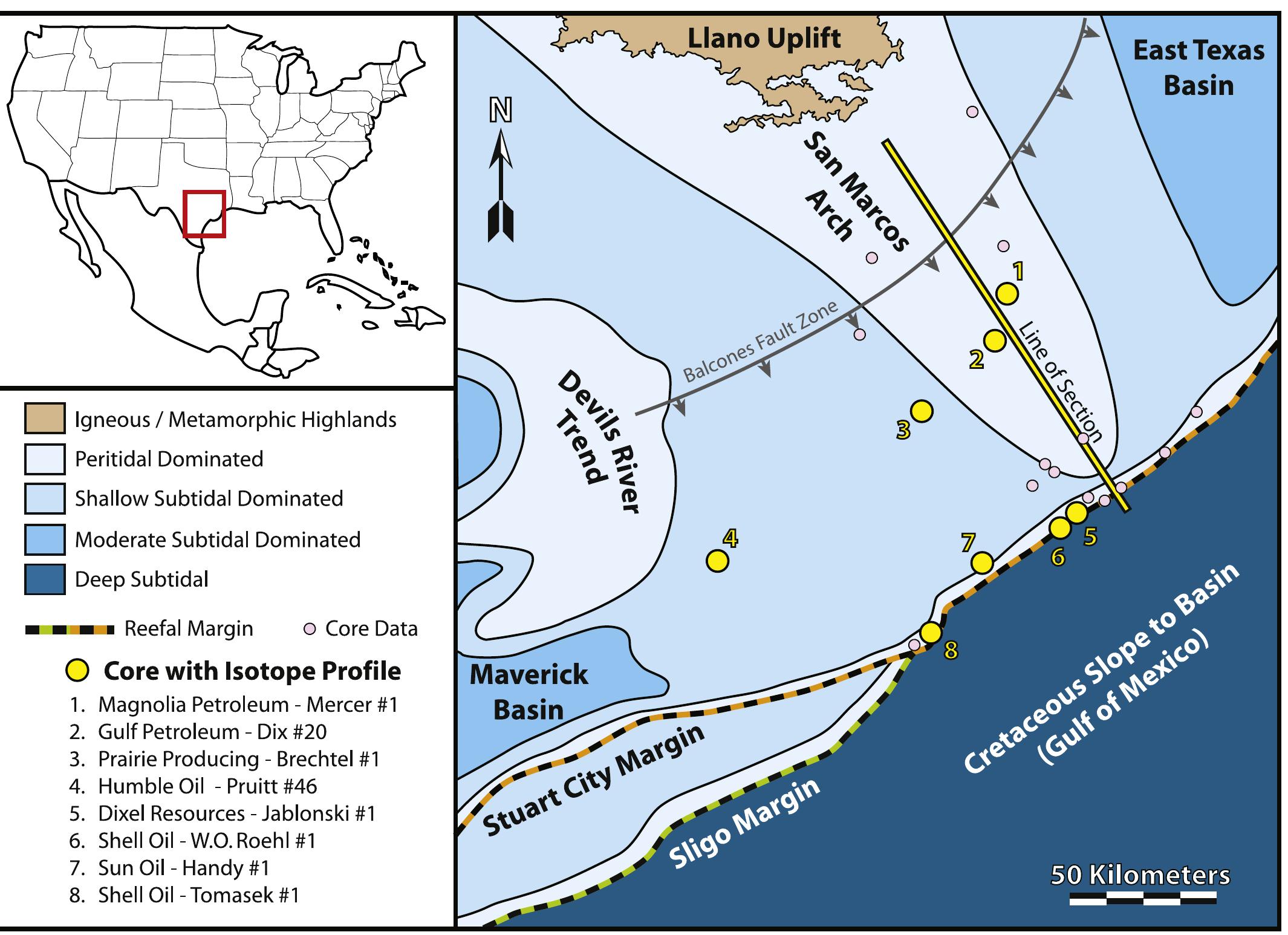 Paleogeographic map of the south texas comanche platform in