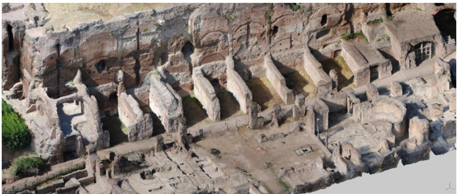Figure 2: Rome, NE Palatine slopes. Orthographic view of the new 3D model representing the ‘Baths of Elagabalus’ and Vigna Barberini’s substructions. 