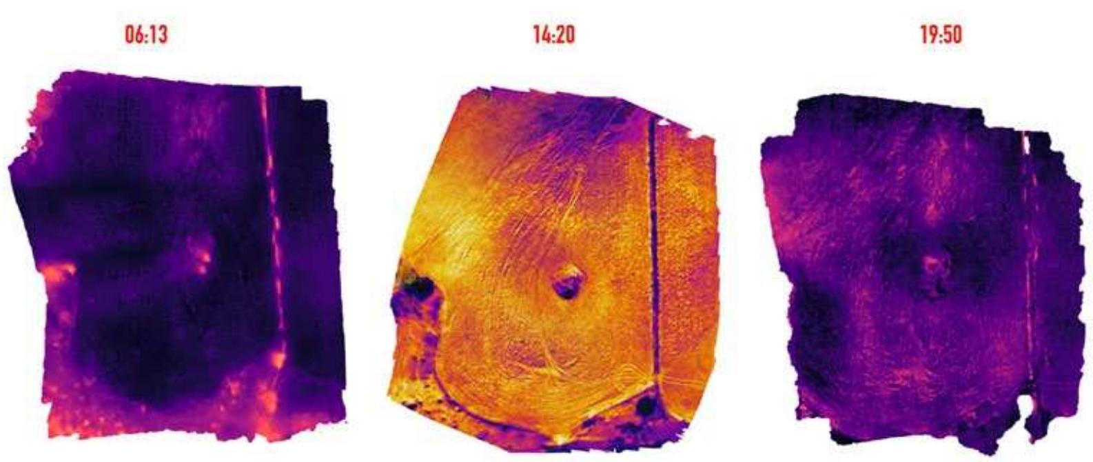 Figura 5: Confronto di ortofoto in banda IR in differenti orari della stessa giornata. 