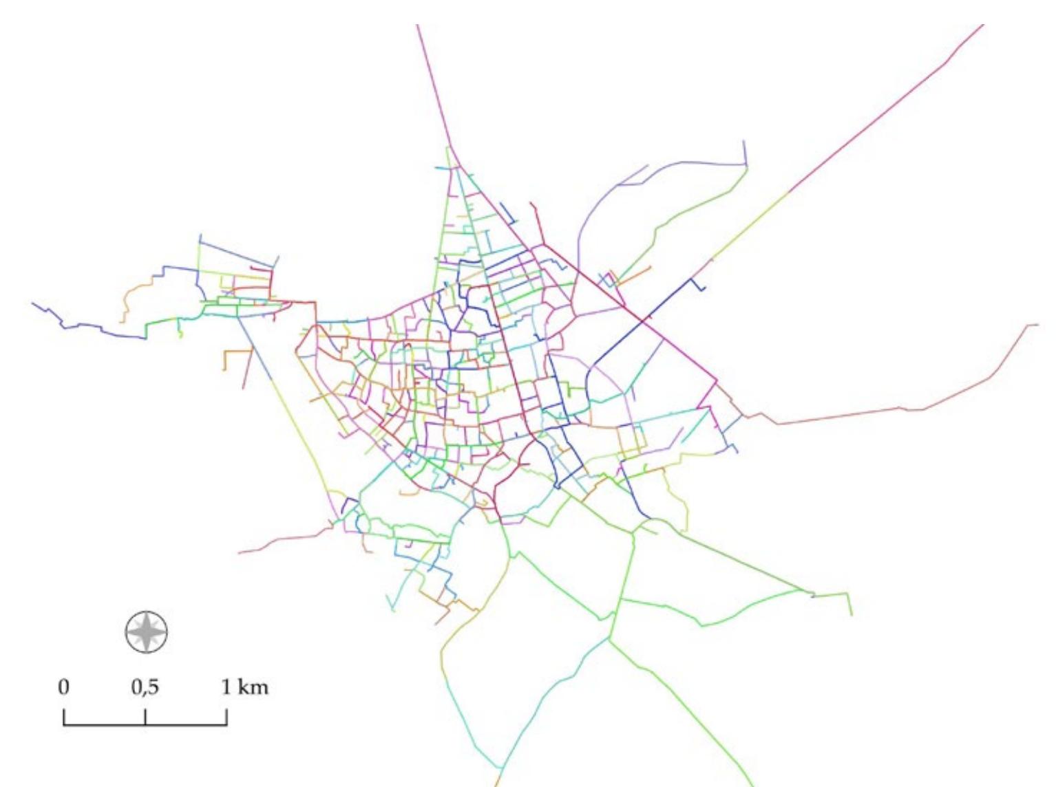 Figure 2: Result of the vectorization of all analysed paths by GIS platform. 