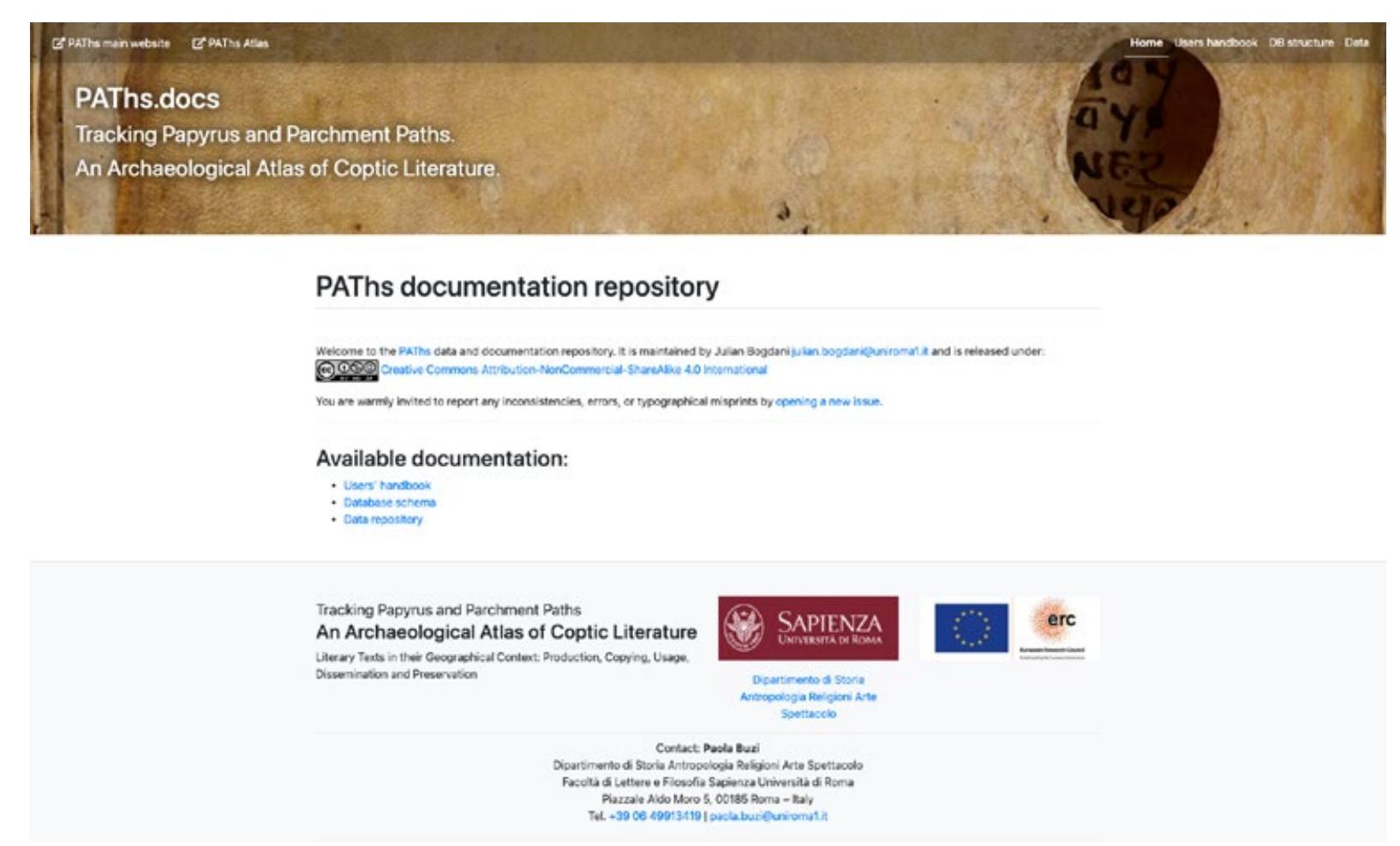 Figure 2: Screenshot of PAThs documentation and data portal, https://docs.paths-erc.eu. 