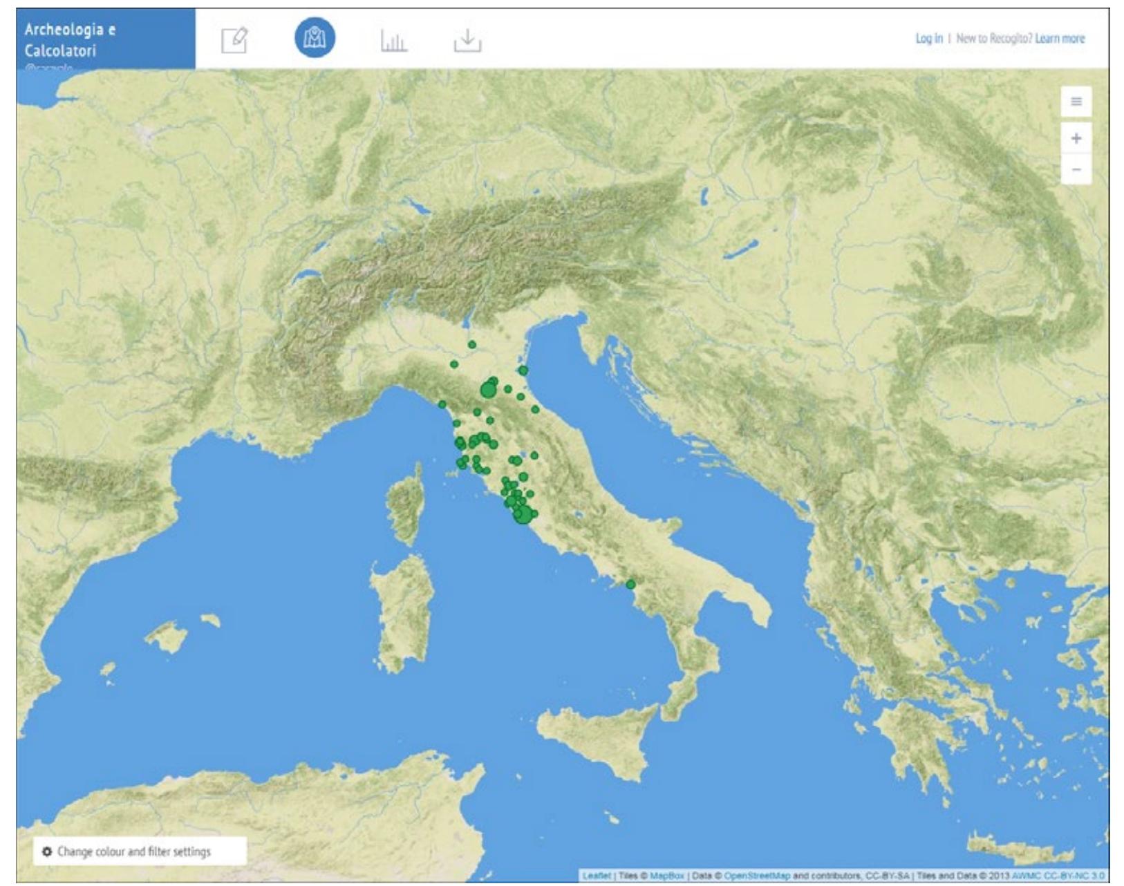 located in the two major islands of Sicily and Sardinia: in fact, in recent years, numerous archaeological initiatives and projects applying information technologies have been carried out in these regions, and the results of many of them were published in A&. The Near East is also represented with numerous toponyms; in Western Europe, Spanish sites prevail. 