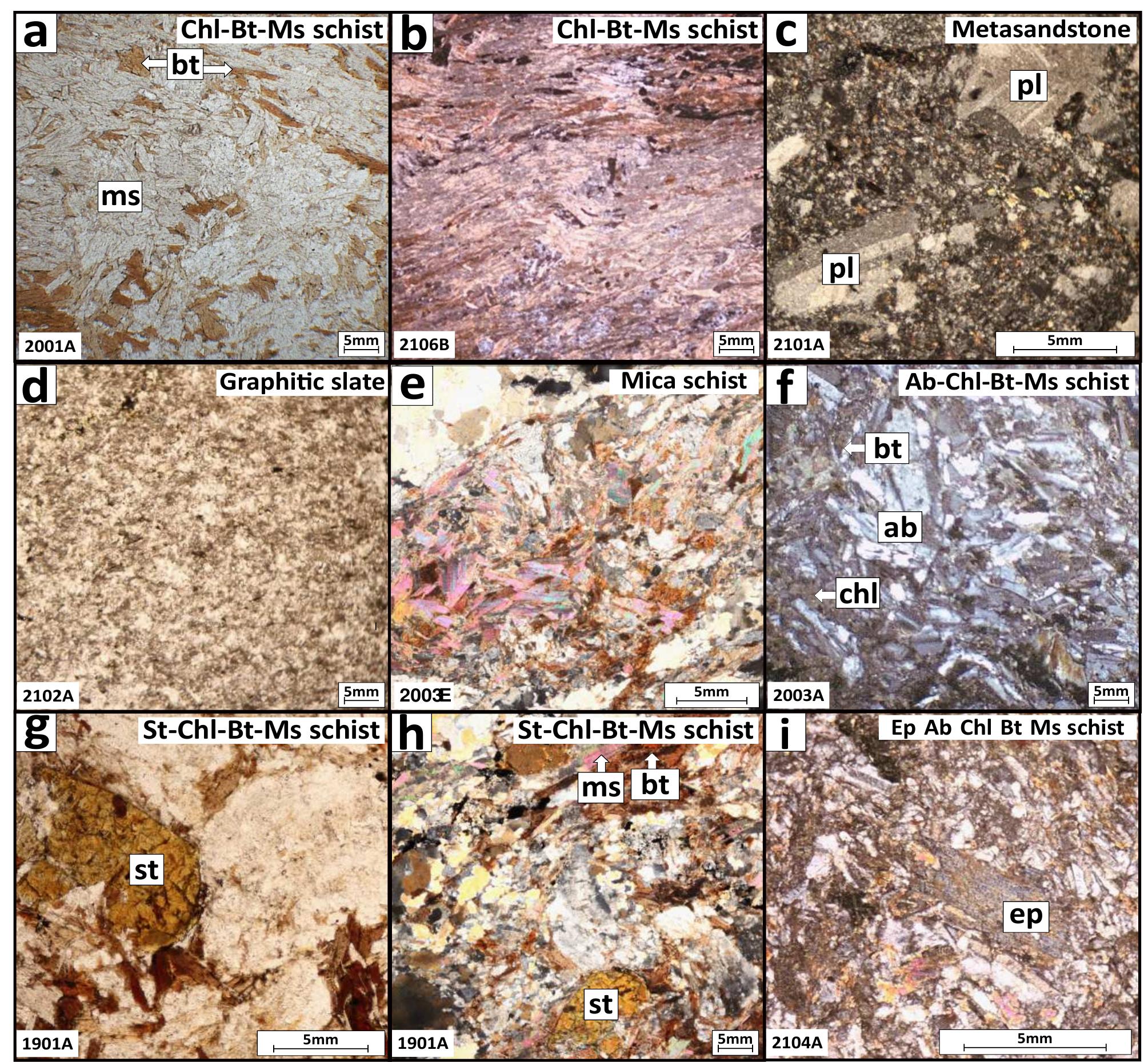 Photomicrographs of the rock samples from taku schist,