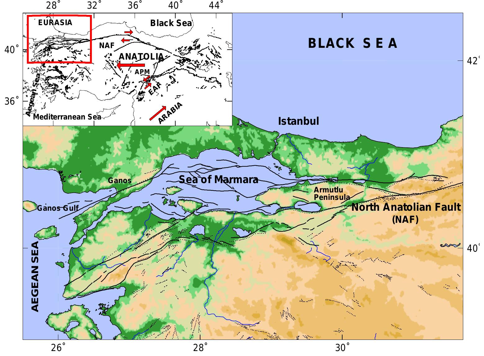 Tectonic map of marmara region (dot black faults from