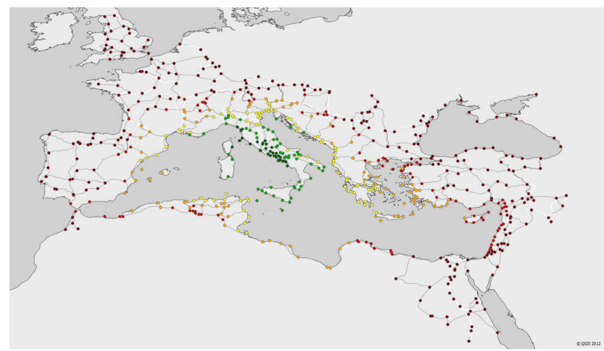 Cartogram Rome Cartogram 2 time cost from rome, at low military speed