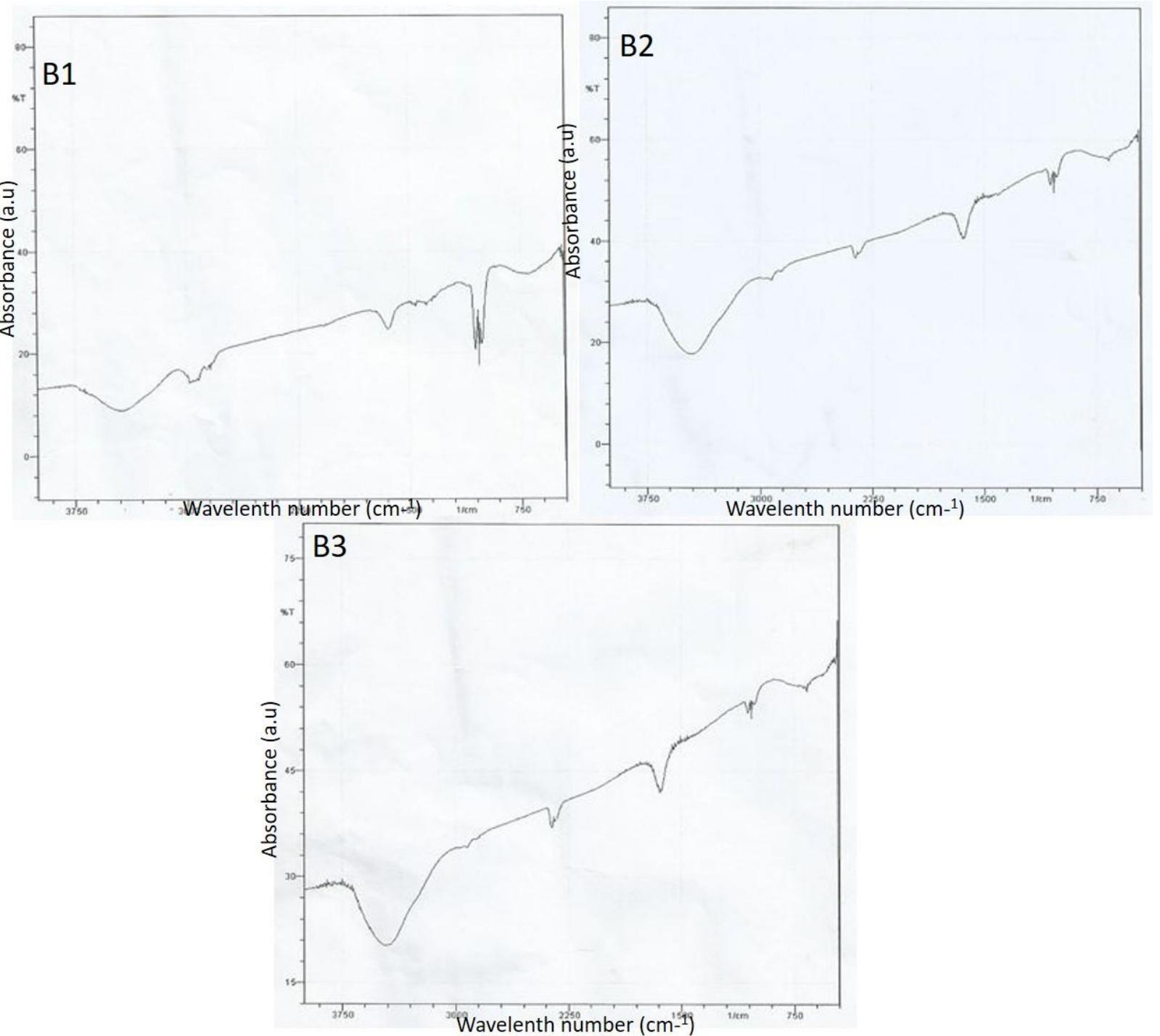 Ftir spectrum of sample b1, b2 and b3 samples of potato