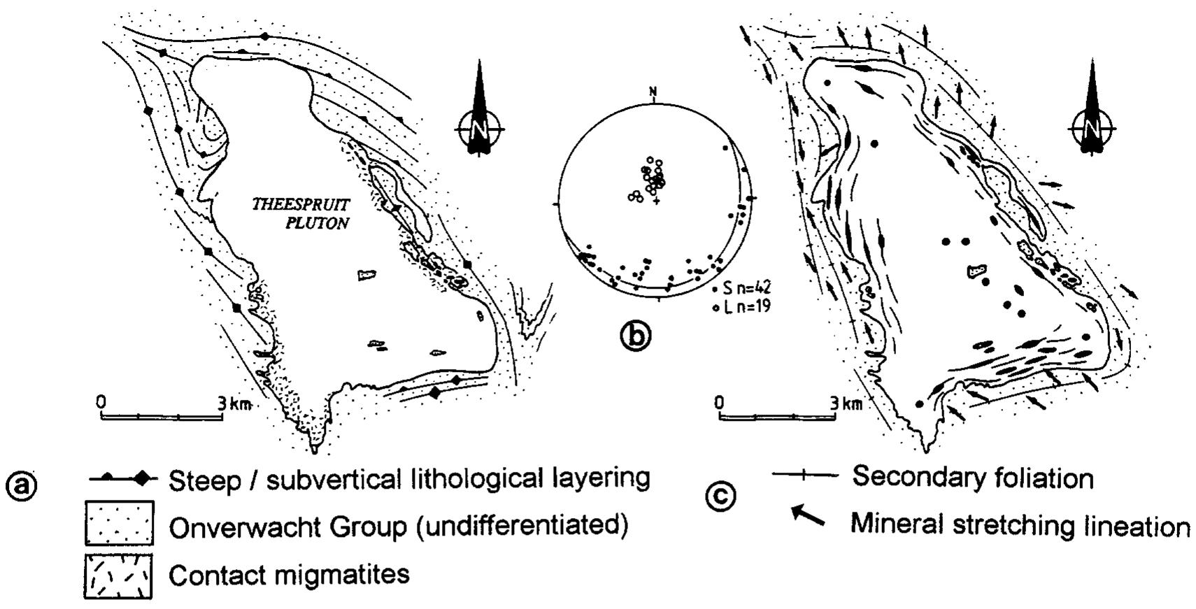 Schematic structural maps of the theespruit pluton,
