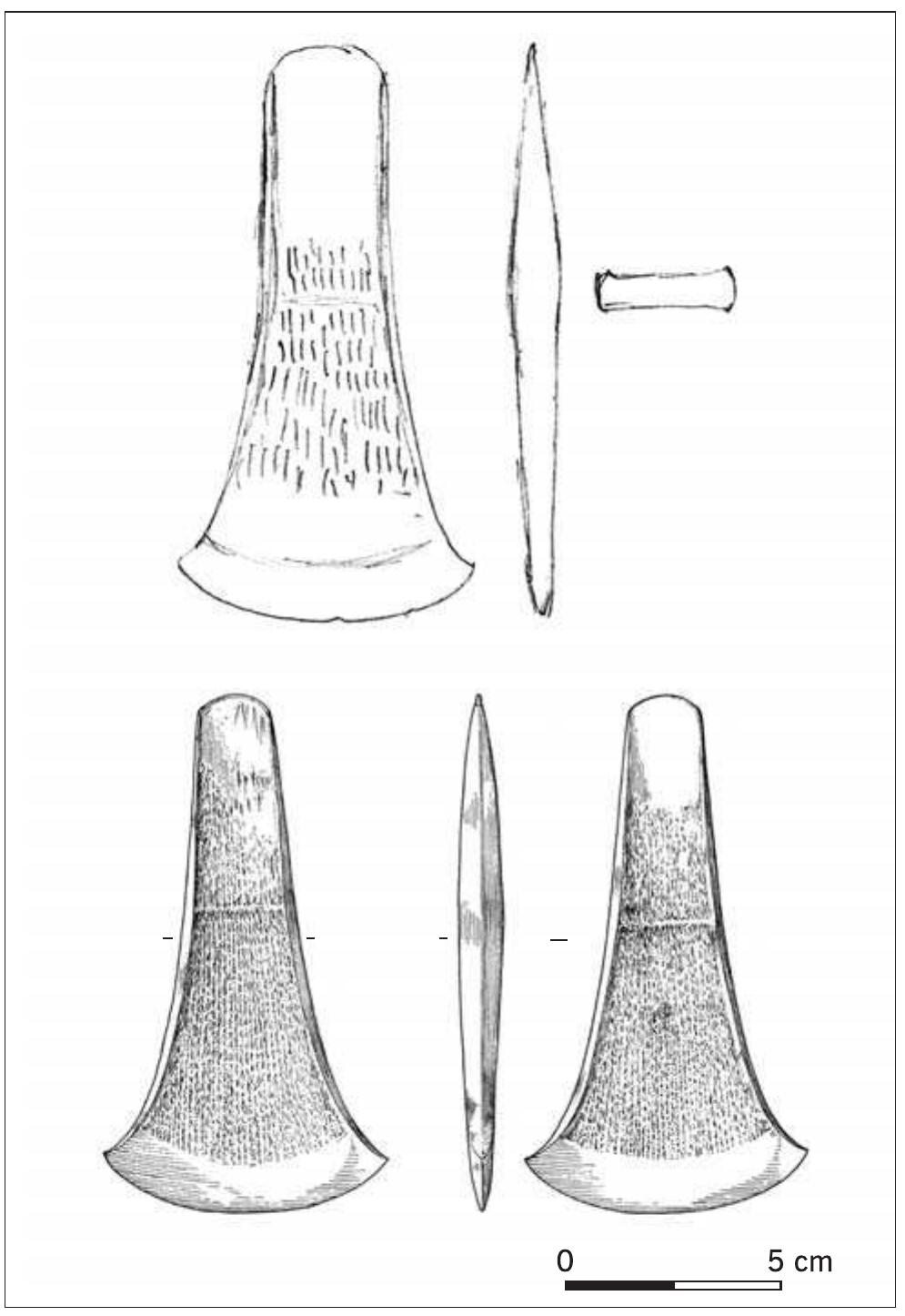 Fig.5 Axes. Dieskau 2, Saalkreis, Saxony-Anhalt (above); Mount Pleasant, Dorchester, Dorset (below).