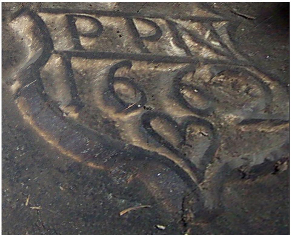 Fig. 12: Non-heraldic shield inside the chimney of the house of Pierre Parrenin dit Mossard, 1662 (photo by Bruno Monnet). 