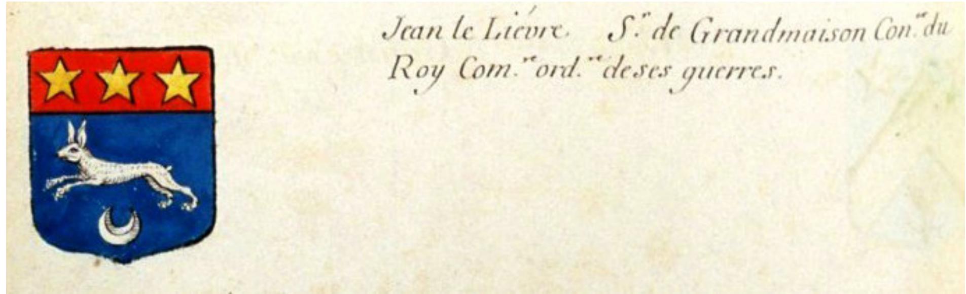 Fig. 25 : Coat of arms of Jean Le Liévre, Armorial général, vol. 24 (Paris II), p. 1614 (Bibliotheque Nationale de France, Francais 32251). 