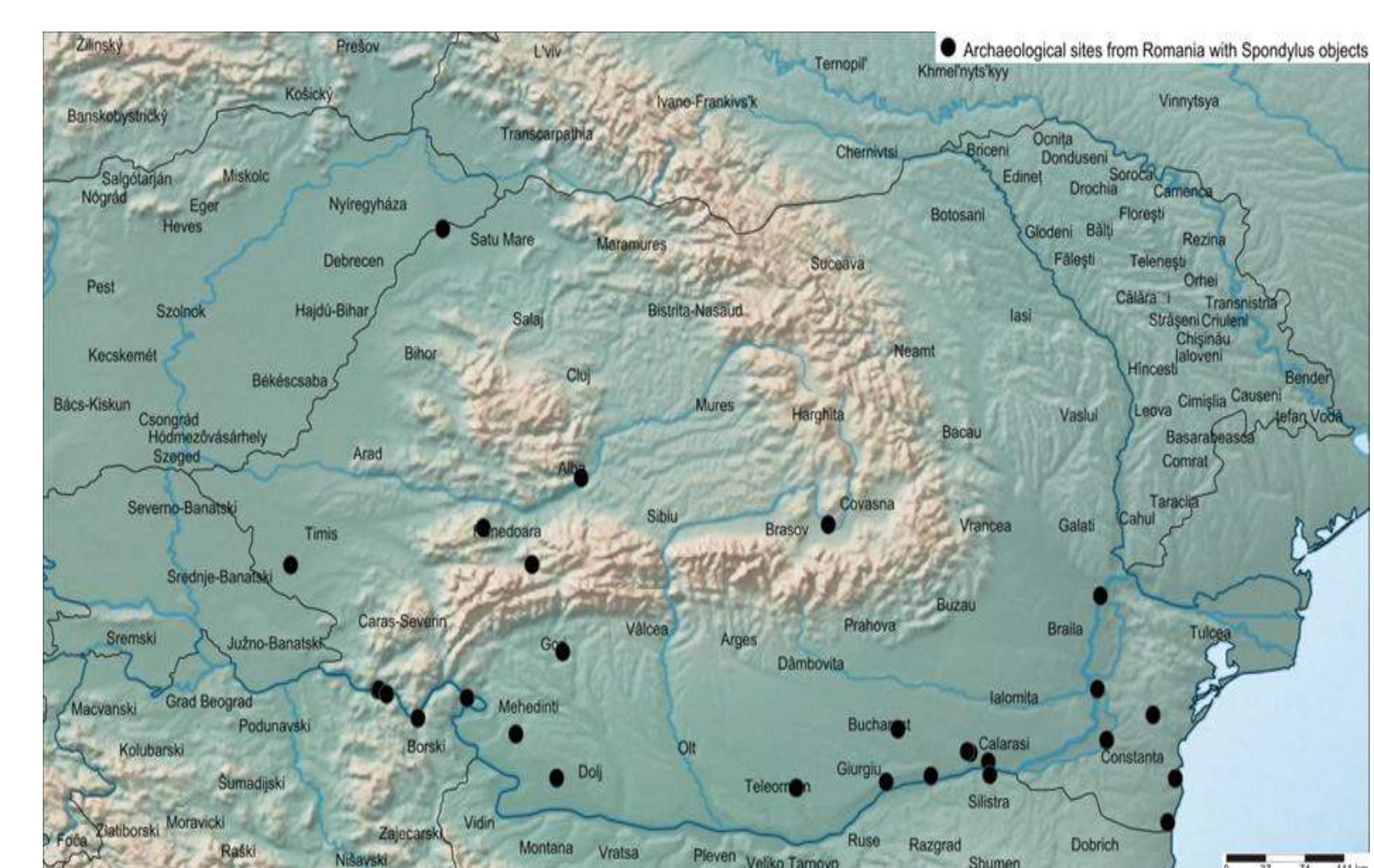 Fig. 3. Archaeological sites in Romania where Spondylus objects were found according to recent literature. 