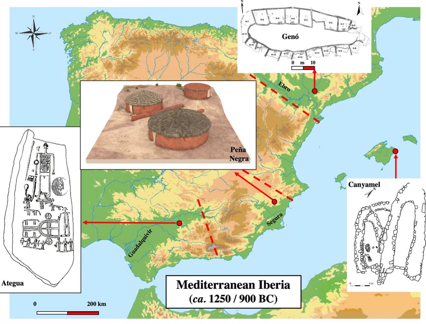 Plans and location of the main iberian sites discussed in