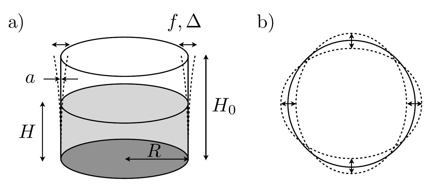 A) schematic illustration of a vibrating vessel filled with