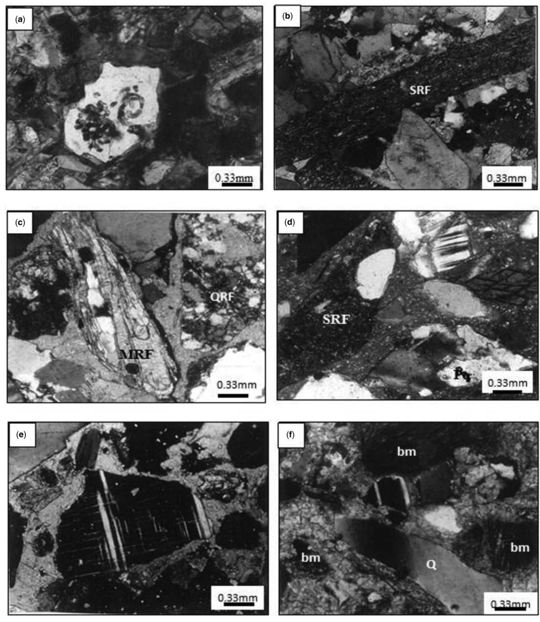 7. photomicrographs showing (a) sedimentary rock fragment