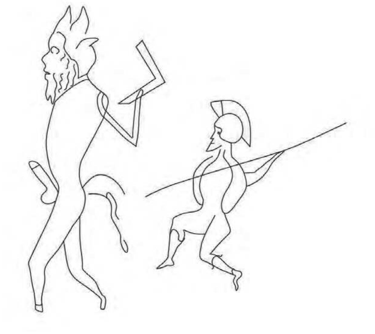 he placement of the representation in the middle of the available space is quite impressive and reveals sop  he engraver of the representation at Faskomelia hill renders his forms realistically. His original synthesis i: adapted to the special conditions of his rocky “canvas”, his special artistic abilities as well as his artistic origins  histi-  cation and premeditated design — this is not a superficial or spontaneous creation. The harmonious proportion:  of the bodies, their pictorial relationships and their naturalistic movement are also admirable features o representation. The engraving exudes a sense of confidence, remarkable stability, comfort, familiarity wit  f thi: h the  subject and the anatomical details of the figures and the artistic trends of the time. We can also identify occa-  sional failures, such as the poor representation of the warrior’s feet, his raised hand, as well as the hand o  goc  Pan. These failures, however, should not be attributed solely to the artist’s incompetence, since engraving or  hard rock is a difficult endeavour (Fig. 4).  Our attempt to determine the identity of the artist can lead to various hypotheses. The engraver could be a young shepherd with special artistic sensitivity and abilities, who, impressed and influenced by the recent majestic victory in Marathon, wanted to honor his patron-god, so familiar and approachable, representing the moment of the battle where the god leads the Aoplites. 