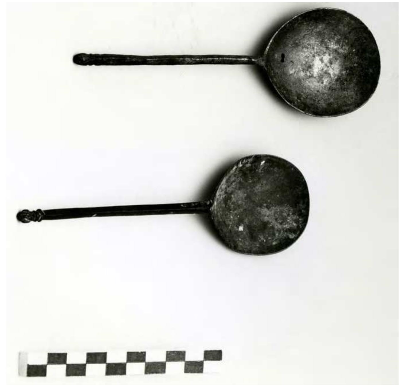 Fig. 4. Rhodes, copper alloy spoons (1309-1522) (© Ephorate of Antiquities of Dodecanese).  trend, observed in Western Europe since the late 13th century, towards more decorated spoons.” 
