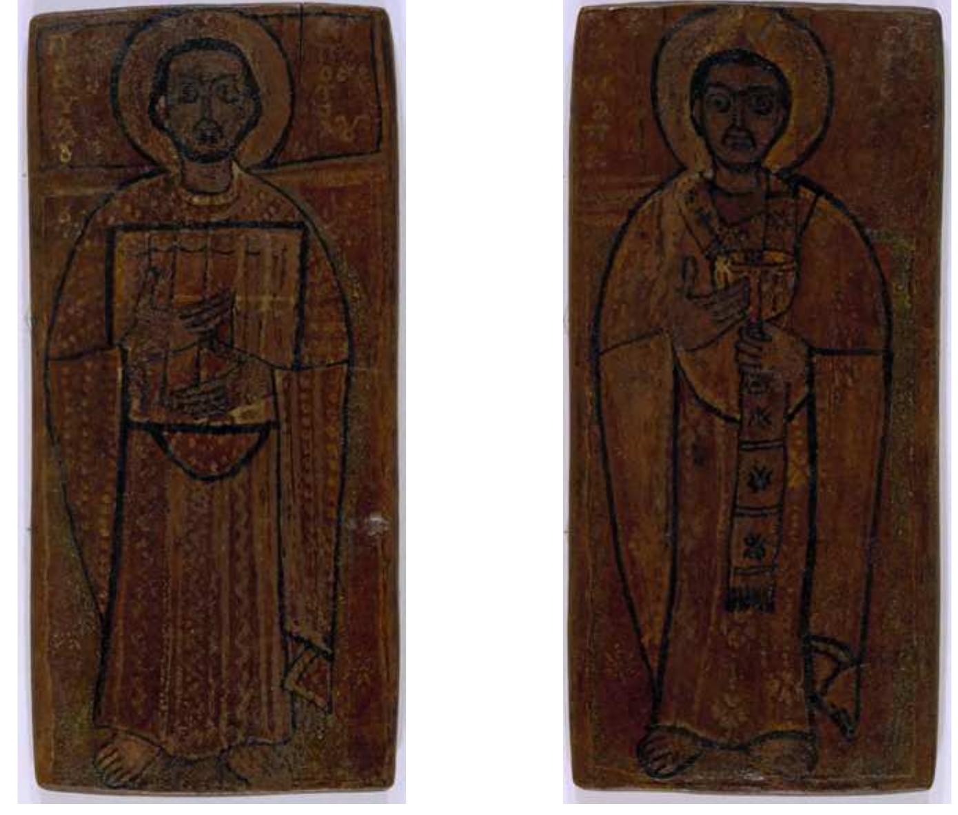Fig. 1. Two-sided icon with the Apostle Paul and St Apa Stephanos. Tempera on wood. From Egypt, Benaki Museum no. 8954. © The Benaki Museum.  nscriptions from one of the best known antiquities dealers in Cairo, Phocion J. Tano.‘ It depicts two full- ength, frontal saints: the Apostle Paul on one side and a saint recorded in the museum's accession register as unidentified’ on the other (Fig.1). From the moment the museum opened officially, in April 1931, this icon was lisplayed in Room I’, the only gallery in the museum exclusively devoted to Byzantine art, and it remained on lisplay there during the subsequent decades. However, Andreas Xyngopoulos did not include or even mention t in the catalogue of icons of the Benaki Museum that he published in 1936,’ and since then, this small icon has 1ttracted the attention of no other scholars either.  The second work, on which I shall focus in this paper, was bought in the same year that Xyngopoulo published his catalogue of icons, i.e. 1936. Benakis acquired it from the same source, Phocion J. Tano. It is ; fragment of an icon of Christ, of which only the upper part of the head with its characteristically large eyes ha survived (Fig. 2). This icon had to wait thirty years for its first publication, which finally appeared in 1967, wher Manolis Chatzidakis, then Director of the Benaki Museum, included it as comparative material in an article ir Art Bulletin on the famous encaustic icon of Christ from Sinai.’ The icon then remained in obscurity, until i was given brief mentions by Kathleen Corrigan, Elizabeth Bolman and myself at various points in the last fifteet years. A more detailed account of the icon’s technical features, inscription and genre was published by Thoma Mathews, who included it in his book on early icons.’ The fragmentary icon of Christ was first presented t an international public in 2011, when it was included in the exhibition Transition to Christianity, which th 