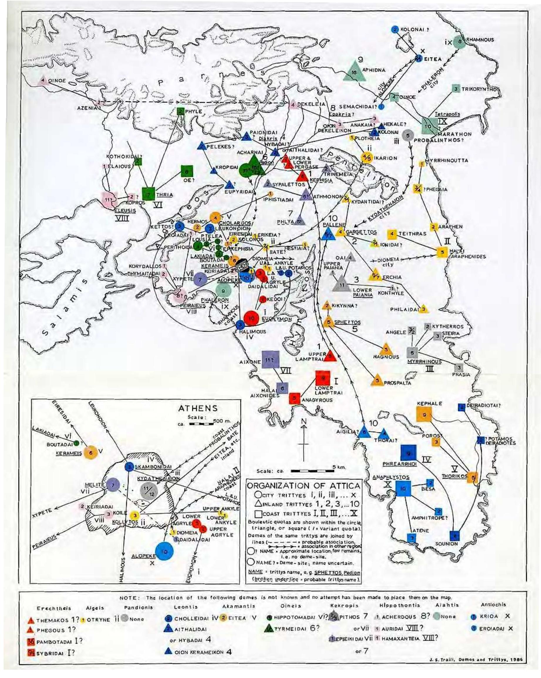 Pl. 3. Map with ancient demes of Attica. Traill 1975, Map 1. 