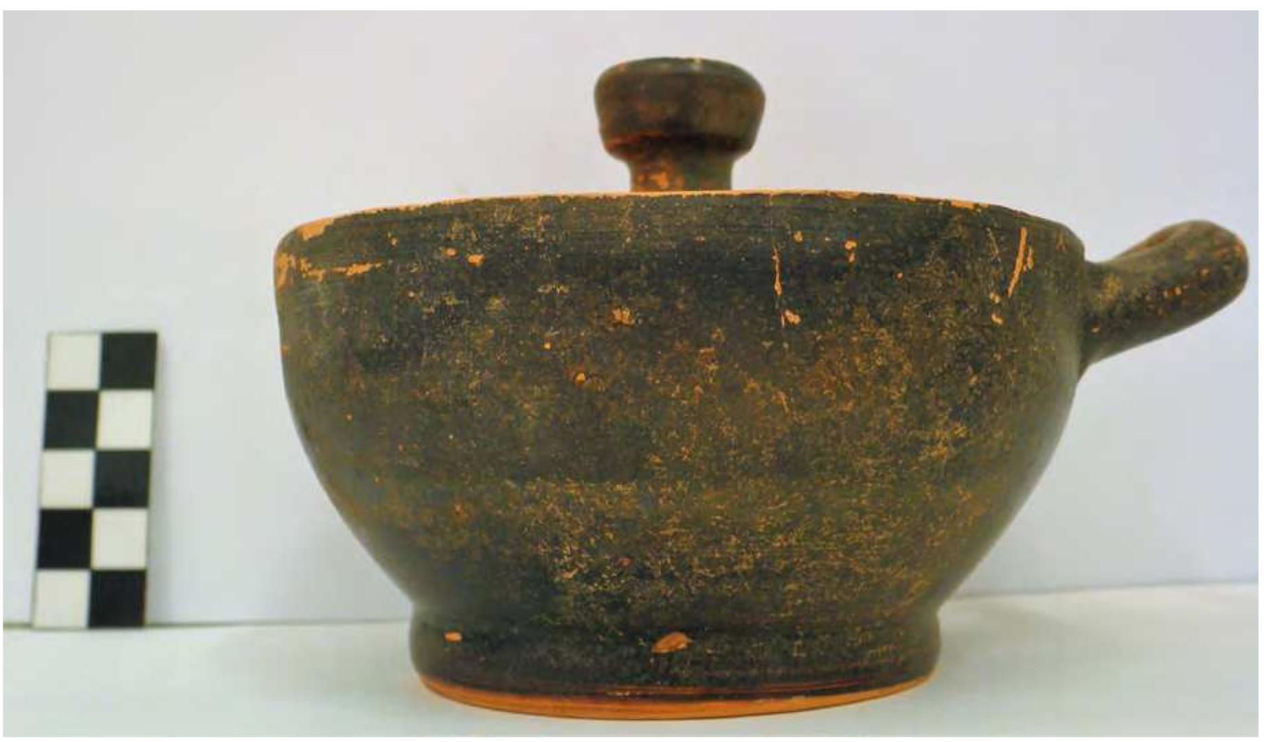 Fig. 45. Black-glazed one-handled lekanis from Grave 4. Photo P. Galiatsatou. 