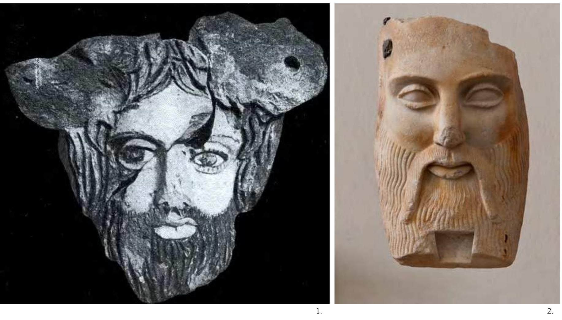 Eux. 1. Twn kepadn, mi8avac tov Axekwov and to Adgpto tepd oTnV Kahvdwva. 50g at. 1.X. (Pwpaios 1926, 39, ex. 16). Eux. 2. Mappdpivn pwdoxa and to Mapadwva. A’ ut0d 5ov au. 1.X. Berlin - Staatliche Museen, SK 100 (Bliimel 1938, 10-2). 