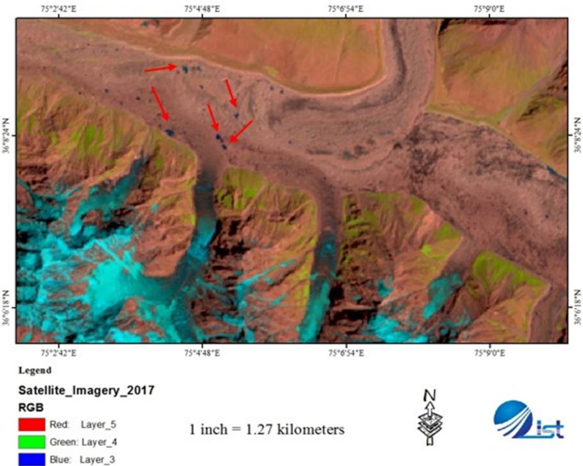 False Ridges False color composite (fcc: 5: 4: 3) of landsat 8 showing