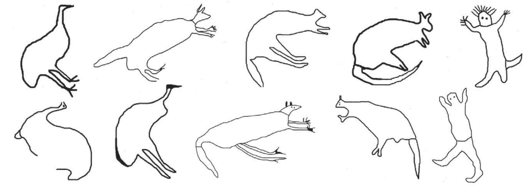 Line drawing examples showing large outline forms depicting