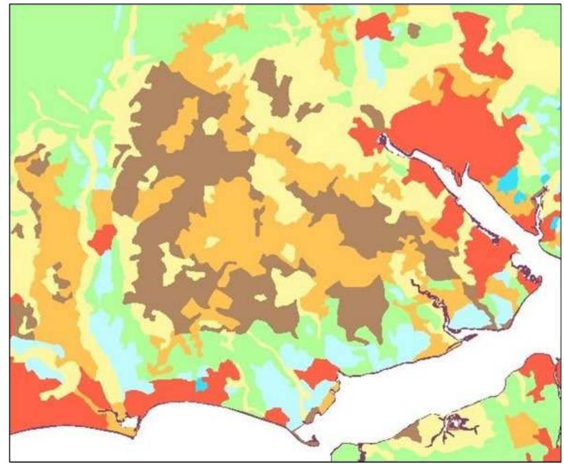 Outline map of the new forest and surrounding area, showing