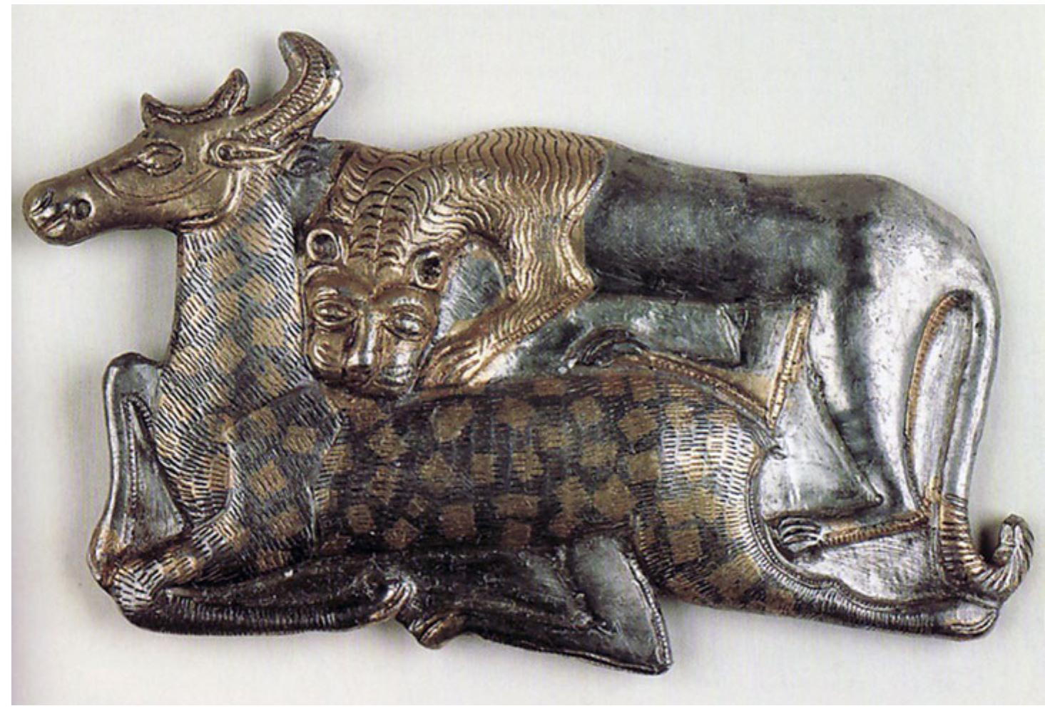 Fig. 3. Horse trapping. Gilded silver. Lukovit treasure, Bulgaria. 4" Century ace. 